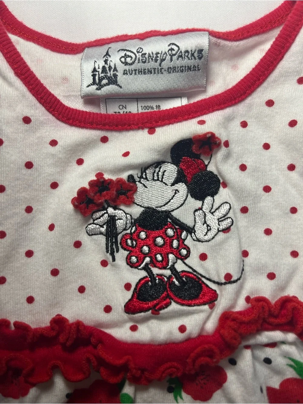 Disney Parks Minnie Mouse Dress Size 12M Red White Floral Polka Dot Sleeveless